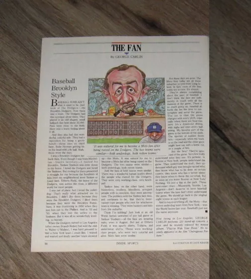 SPORTS FAN George Carlin original ONE magazine page CARTOON illustration