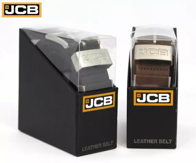 JCB Fully Adjustable Leather Mens Belt, Real Genuine Boxed Trouser Belt Black