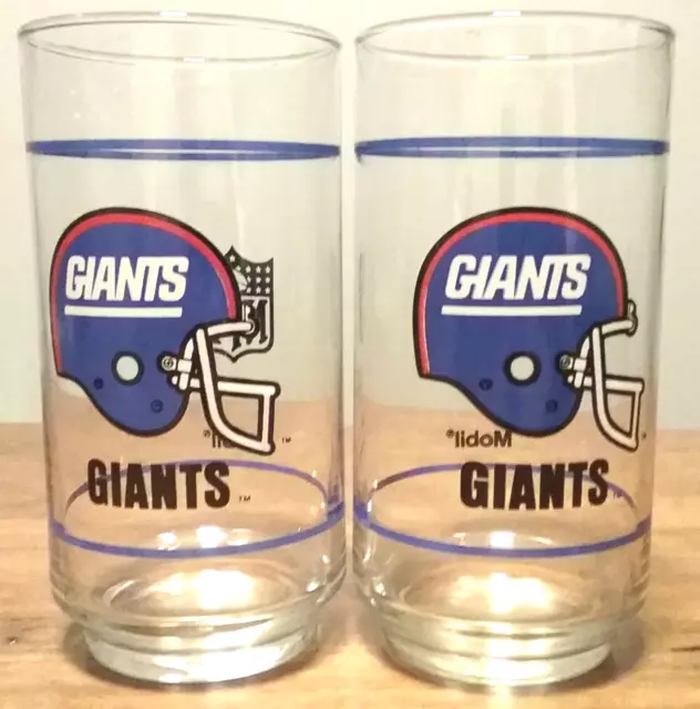2 Vtg NFL Collectible 1980's New York Giants Mobil Oil Novelty Drinking Glasses