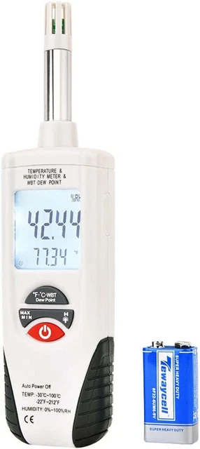 Hygro-Thermometer Psychrometer, Handheld Digital Humidity Temperature Meter with