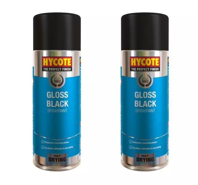 2 x Hycote Aerosol Gloss Black Lacquer Spray Paint Auto Car Multi-Purpose 400ml