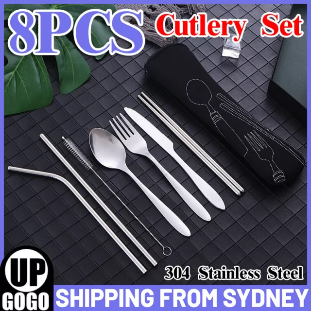 8pcs Premium Cutlery Travel (Portable) Set Stainless Steel (Knife, Fork, Spoon)
