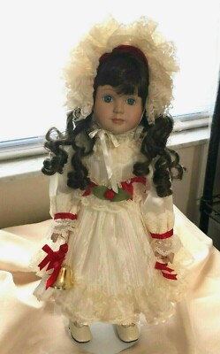 VTG PRINCESS HOUSE Porcelain Christmas Doll Ivory Dress Brunette 19" Cute