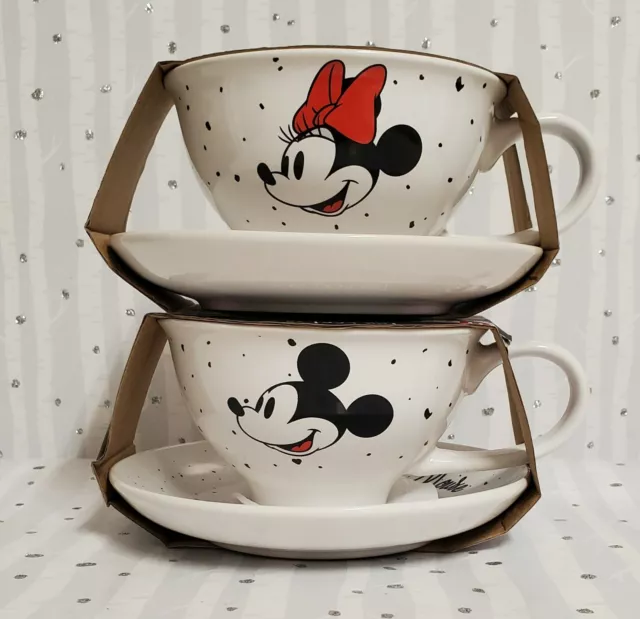 Disney Mickey Mouse & Minnie Mouse Tea Cup & Saucer Set of 2
