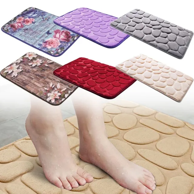 Salle de Bain Tapis Anti-dérapant Absorbant Sol Polaire Corail Surface en Mousse