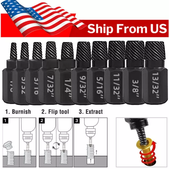 10pc Damaged Screw Extractor Easy Out Drill Bits Stripped Head Nuts Bolt Remover