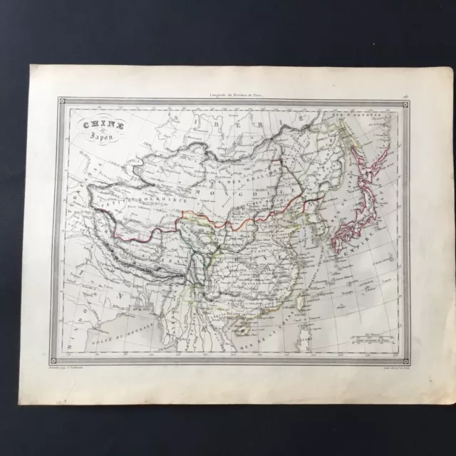 Carte 1840 Chine Japon Japan China Vuillemin Geographie Antique MAP 19thC