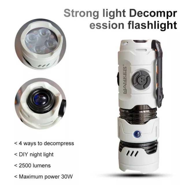 Mankerlight High-end White Mini EDC Flashlight 2500LM 4x LED Decompression Torch