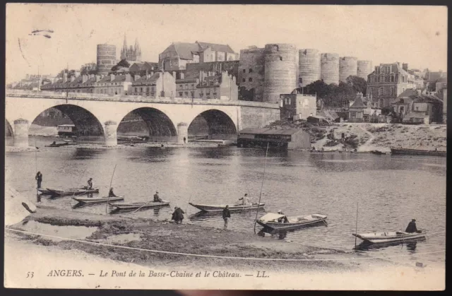 ANGERS 49 Low Chain Bridge Fishermen's Boats CPA Animated Written Stamped August 1907
