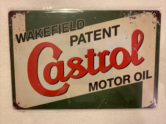 New Metal Tin Patent Castrol  Motor Oil Sign Size 11 3/4” x 8" Inches NIP