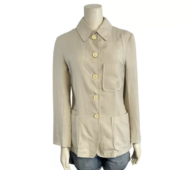 Barneys New York Linen Jacket Blazer Womens Size 38 Tan NEW Italy
