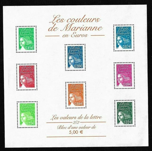 Bloc Feuillet 2002 N°45 Timbres France Neufs - Les Couleurs de Marianne en Euros