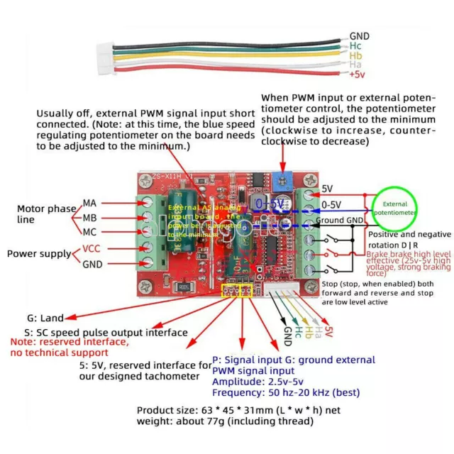 6-60V 400W BLDC 3 phase DC Brushless Motor Controller PWM Hall motor Control