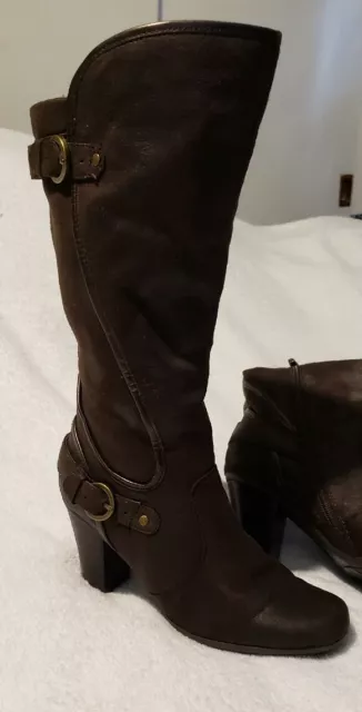 Bare Traps Madison Knee High Boots Women’s 6M Brown Inside Zip Low Heel Buckle 3