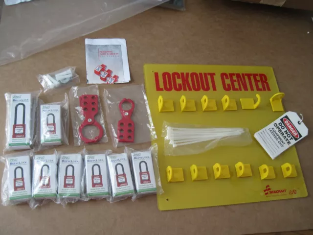 NEW Skilcraft / Zing 7114 Lockout Station, Filled, 8 Padlocks, 15" x 15" Center