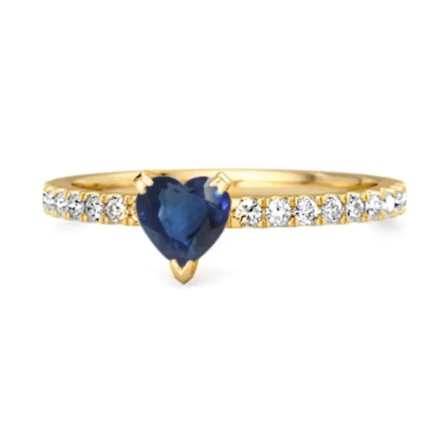 Ring aus 925er-Sterlingsilber, gelb plattiert, blauer Saphir, Herz,...