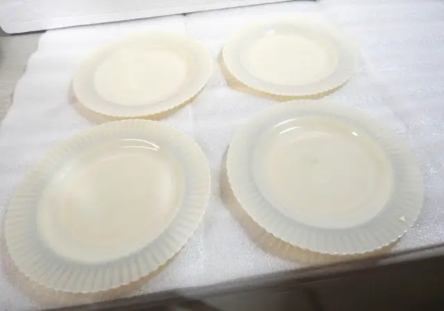 FOUR Monax Petalware Cremax Macbeth Evans Glass  9 1/4” Dinner Plates