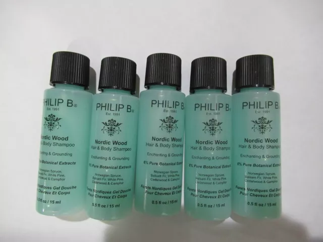 5x Philip B Nordic Wood Hair & Body Shampoo 15 ml