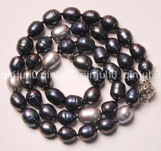 Superb 8-9mm tahitian natural Black + Grey pearl necklace 18"