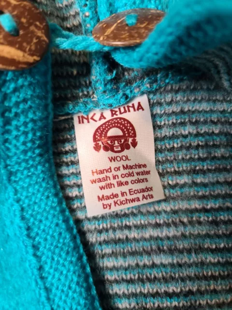 Poncho de lana Inca Runa capa turquesa con capucha dos botones talla única 3