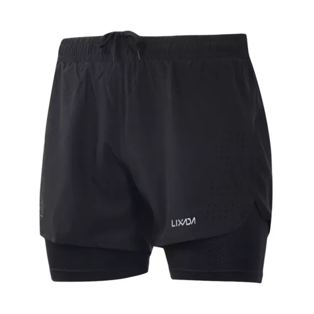 Men's 2-in-1 Running Shorts Quick Drying Breathable Active Training O5B6