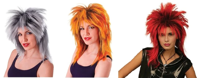 Parrucca Rocker Anni 80 Hot Pink Con Collana - Costume Punk Per Halloween E Feste A Tema - Unisex - Foto 2