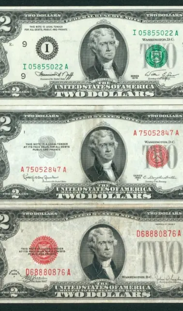(( THREE NOTES )) $2 1976 / 1928 / 1953 Federal Reserve / United States CURRENCY