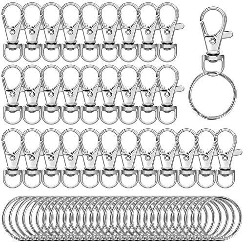 Augshy Lot de 60 mousquetons pour porte-clés avec anneaux séparés argent