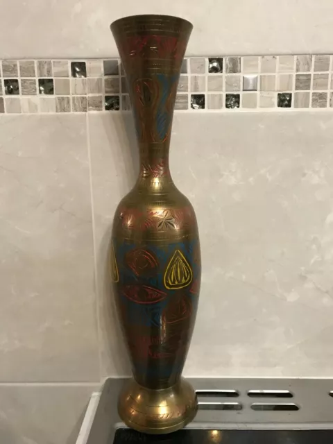 Vintage Solid Brass Indian Made Etched Antique Vase