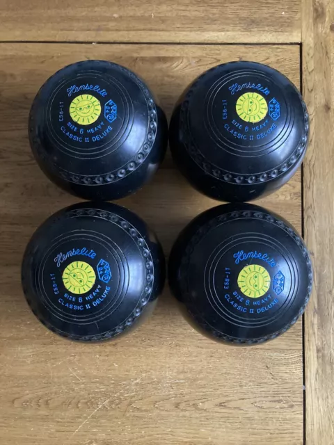 Henselite Set 4 x Classic II De-Luxe Lawn Bowls (E58-1T) - Size 6 (Heavy)