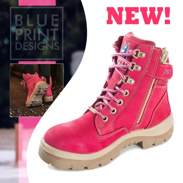 Steel Blue Womens Southern Cross Ladies Zip Safety Work Boots S3 Pink Size 4-8Uk