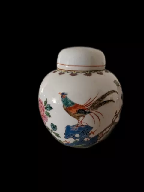 Chinese Famille Rose Porcelain Vase Hand Painted Stamp Mark Birds Flowers Ginger