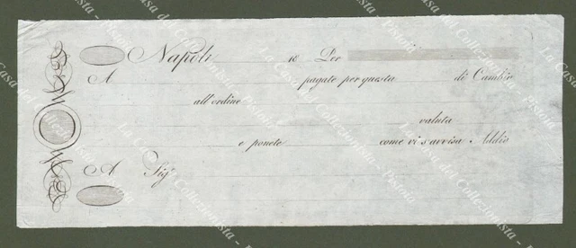 CAMBIALE IN BIANCO. Regno di Napoli, inizio '800. Carta vergellata