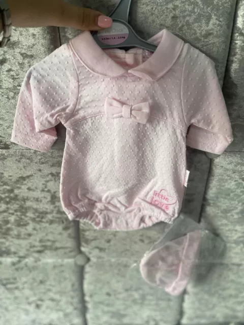 Premature Tiny Baby Girls Romper & Hat Gift Set Lace Ribbon Pink 3lb-5lb