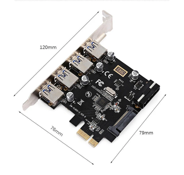Jimier 4 Ports USB 3.0 PCI-E Express Interface Card HUB Standard Height Bracket