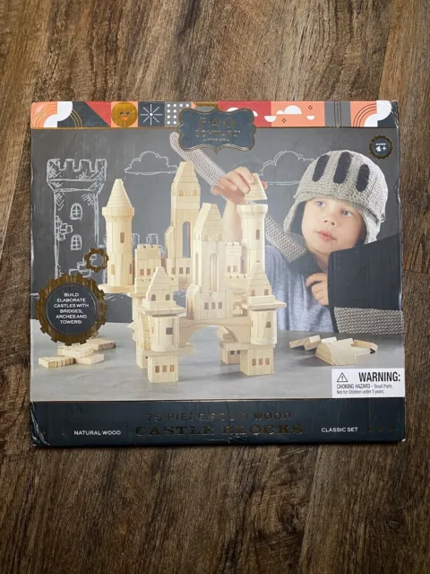 FAO 75 Piece Solid Wood Castle Blocks Natural Wood.
