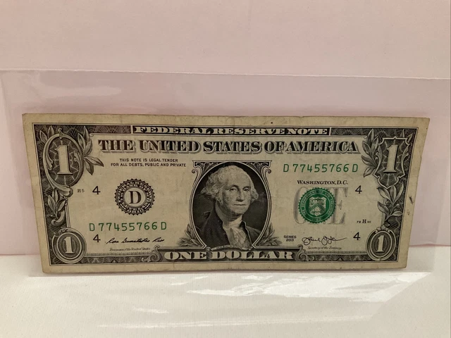 $ 1 One Dollar Bill 2013 Series Fancy Serial Numbers