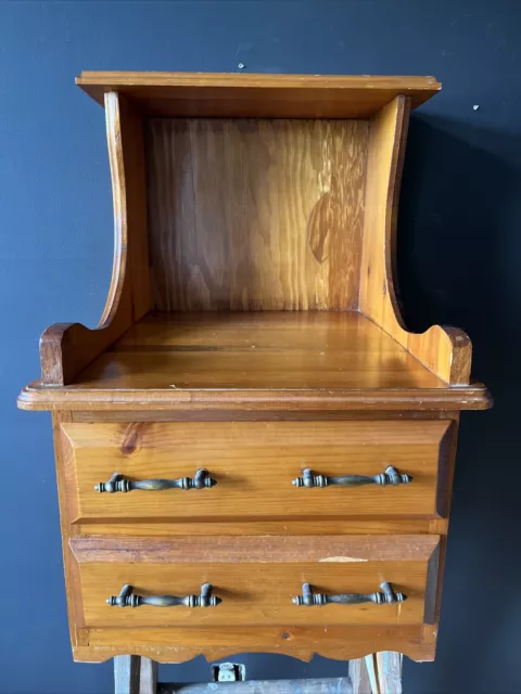 Vintage Rustic Country Ranch Style Solid Pine Wood 2-Drawer Nightstand End Table