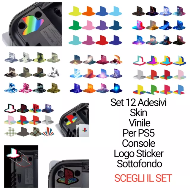 Set 12 Adesivi Skin Vinile Per PS5 Console Logo Sticker Sottofondo Playstation 5
