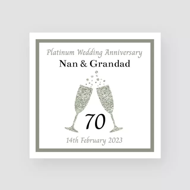 Personalised 70th Platinum Wedding Anniversary Card Champagne Glass Husband Wife