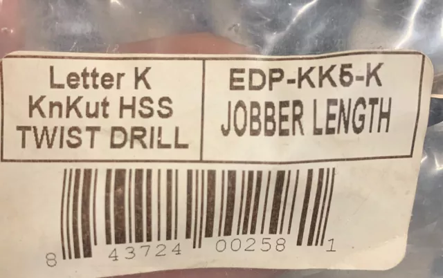 Letter K KnKut HSS TWIST DRILL EDP-KK5-K Jobber Length