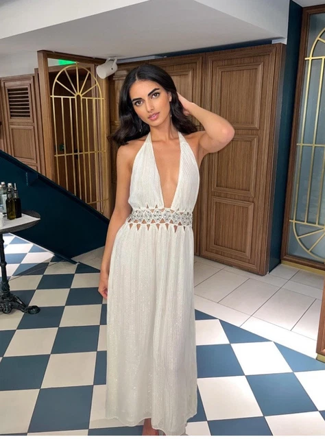 ZARA WHITE LIMITED Edition Long Sequin Dress size M 100.00 - PicClick UK