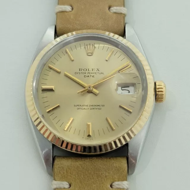 Hommes Rolex Huître Date Ref 1500 35mm 14k Or Ss Automatique 1960s W Étui RA166T