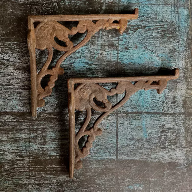 Vintage Pair of Antique Heavy Cast Iron Sink  Or Shelf Brackets / Wall Supports