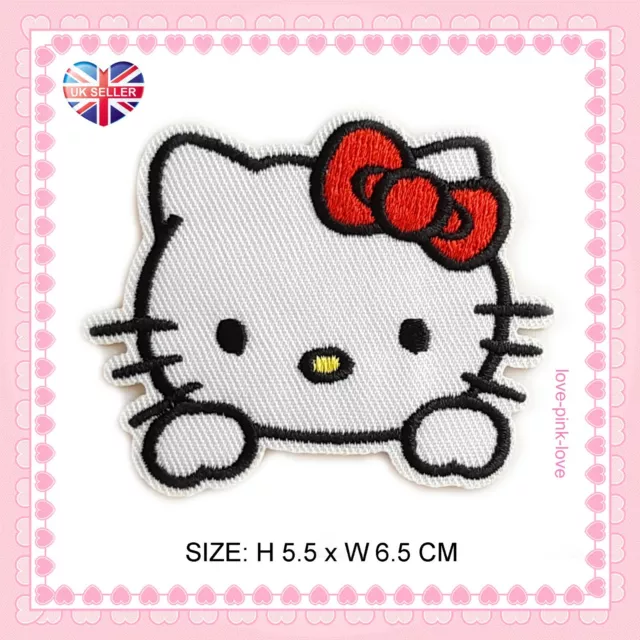 HELLO KITTY SANRIO voll bestickte Applikation Bügeln Aufnähen Patch Abzeichen UK