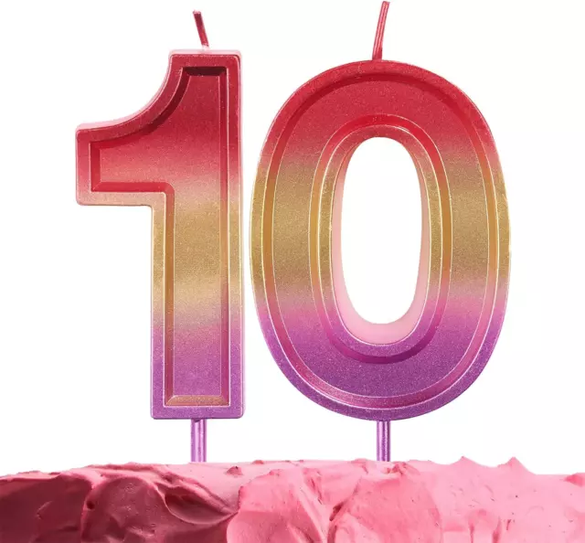 Number 10 Birthday Candle – Rainbow Number 10 Candle on Sticks – Rainbow Number