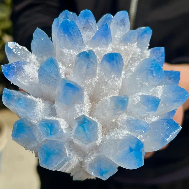 648G New Find Blue Phantom Quartz Crystal Cluster Mineral Specimen Healing.CM594