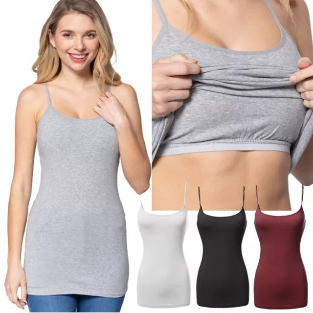 Women Camisole with Built in Bra Loose Fit Shirt Flowy Tank Top Adjustable  Strap
