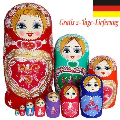 10tlg Russische Matroschka Babuschka Matrjoschka Holz Puppe Kinder Spiezeug Kit