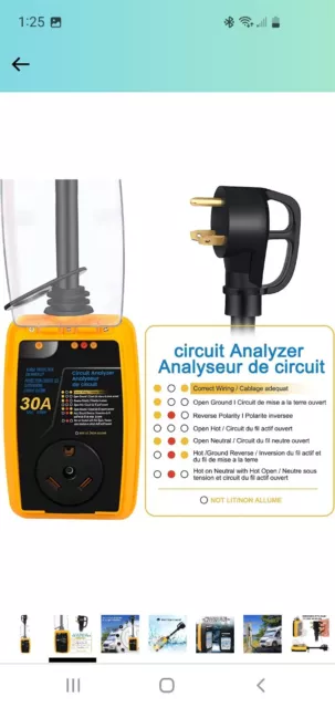 125V 3750W AC 3750 Watt 30A 30 AMP RV Circuit Analyzer Surge Protection